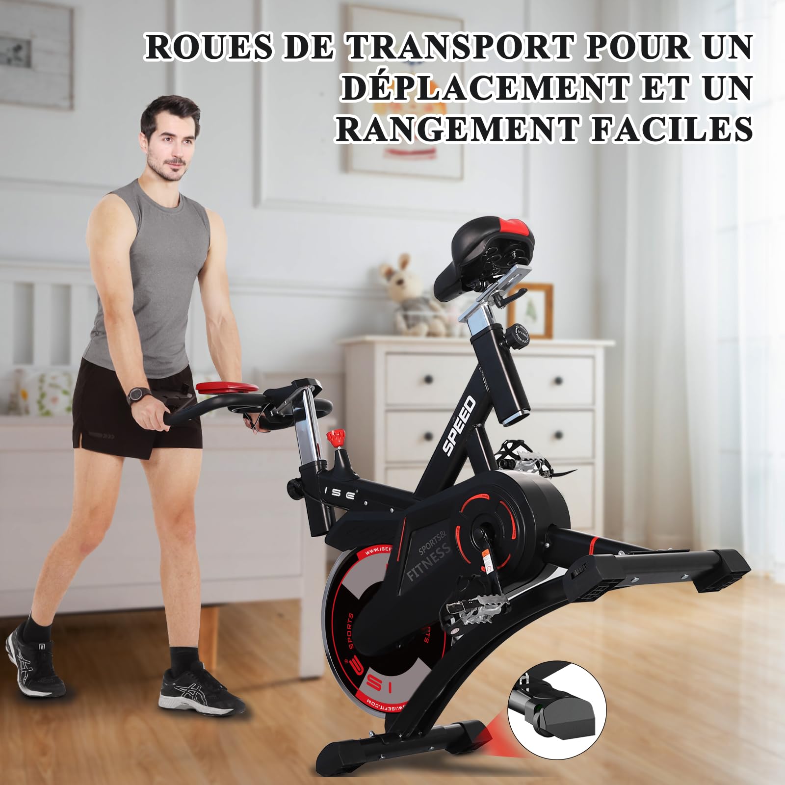ISE Velo d appartement, Ergonomie Cardio-Training, Exercise Bike, Velo Appartement Fitness, Multifonction Ecran/Impulsion, Vélo d'Appartement Selle/Guidon Hauteur Réglable, Vélo Appartement à Domicile
