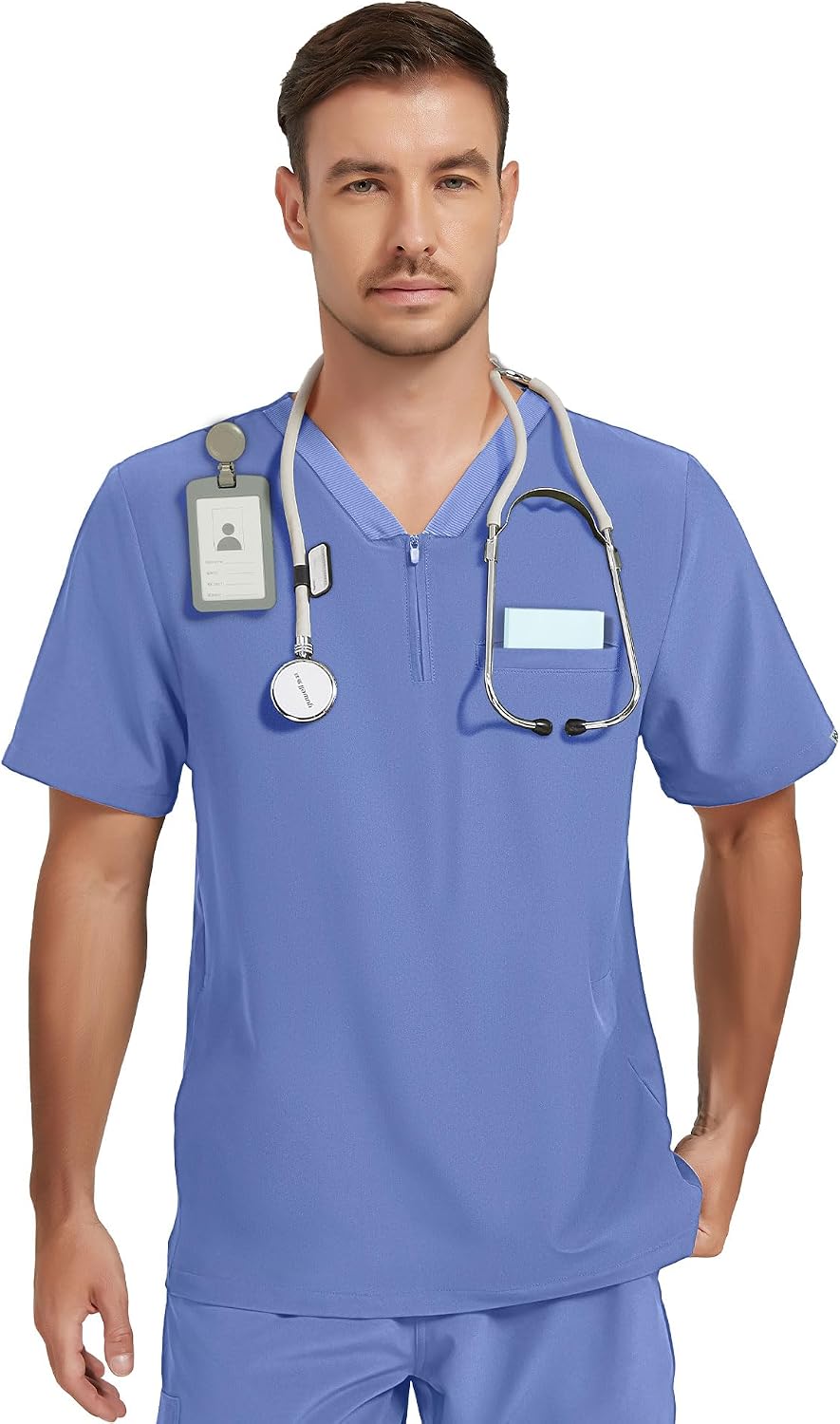 Kitmaz Men's Scrub Top, V-Neck Spill & Wrinkle Resistant, 3 Pockets