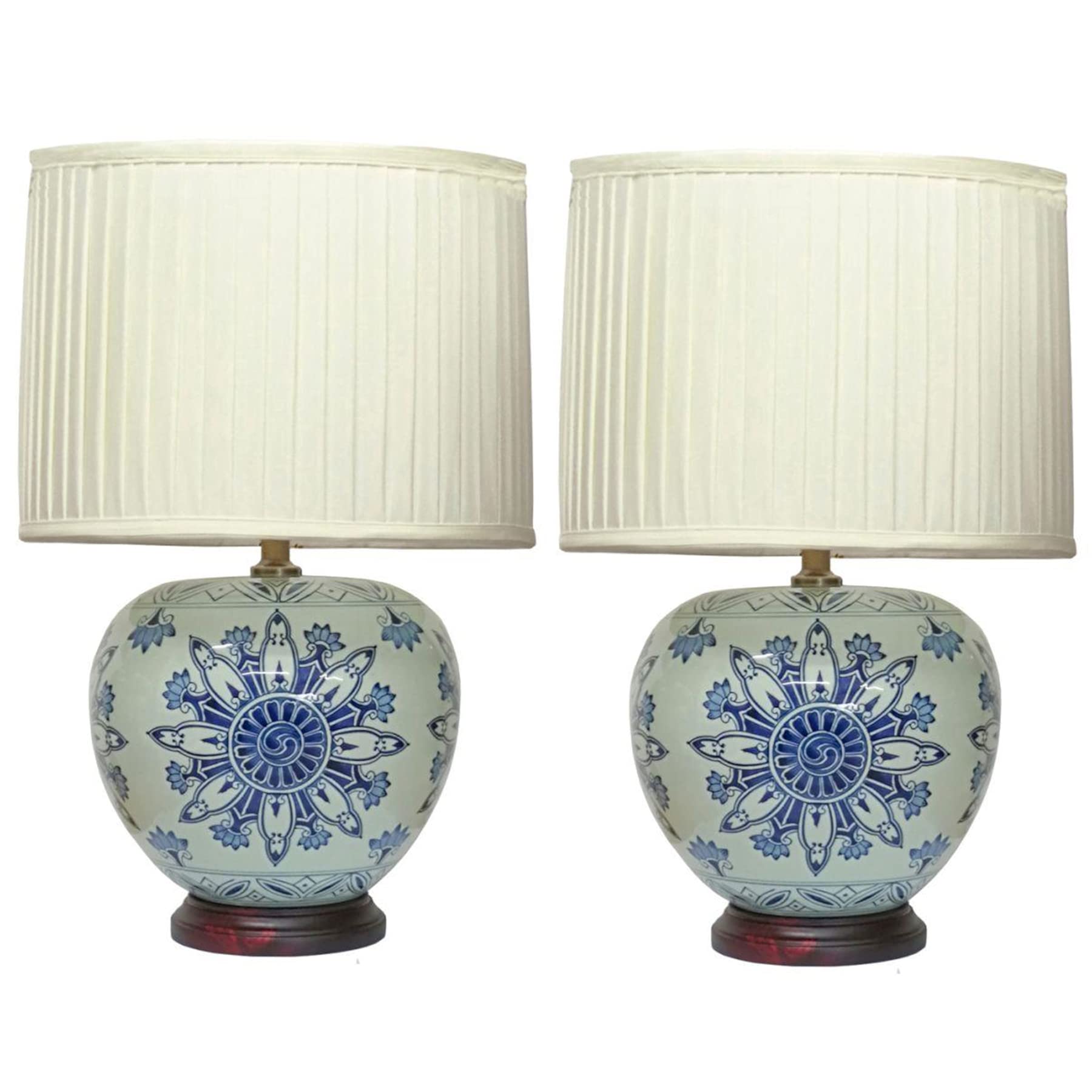 Pair of Chinese Ceramic Jar Lamps with Shades - Wan Hua Tong Pattern - 55cm