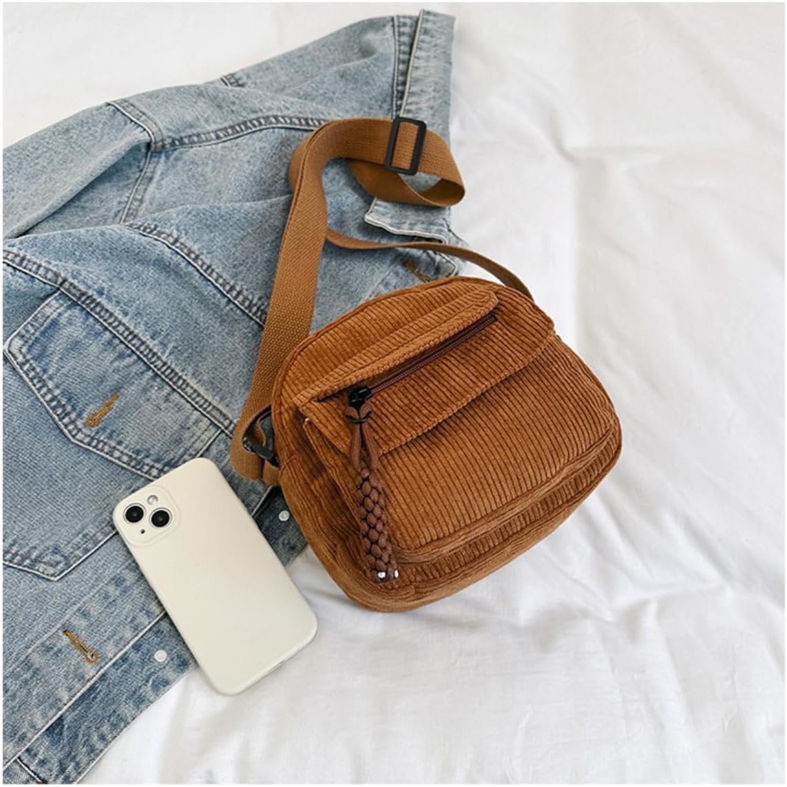 Cute Corduroy Crossbody Bag for Women Shoulder Bag Fashion Aesthetic Small Wallet Bag Adjustable Strap - Image 5