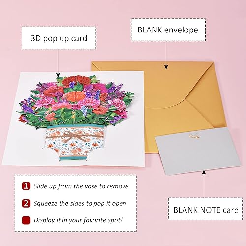 Miniatura 7 de CERSLIMO Tarjeta para el día de la madre, regalos del día de la madre, tarjetas emergentes para mamá, ramo de flores de clavel 3D para siempre,