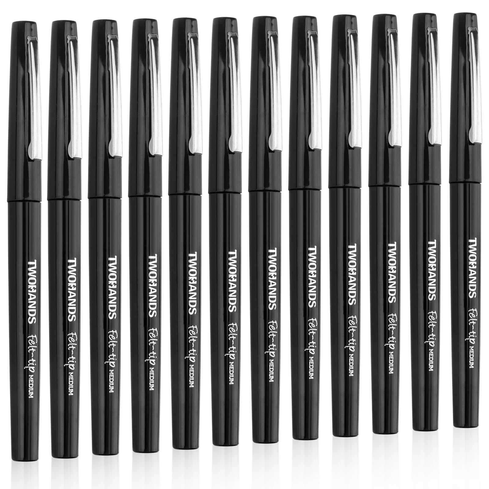 TWOHANDS 12 Felt Tip Pens, Black Ink Fineliners, Writing Marker Pen, Medium Point(0.7mm), Ideal for Adults Journaling, Note Taking, Quick Dry, 22011