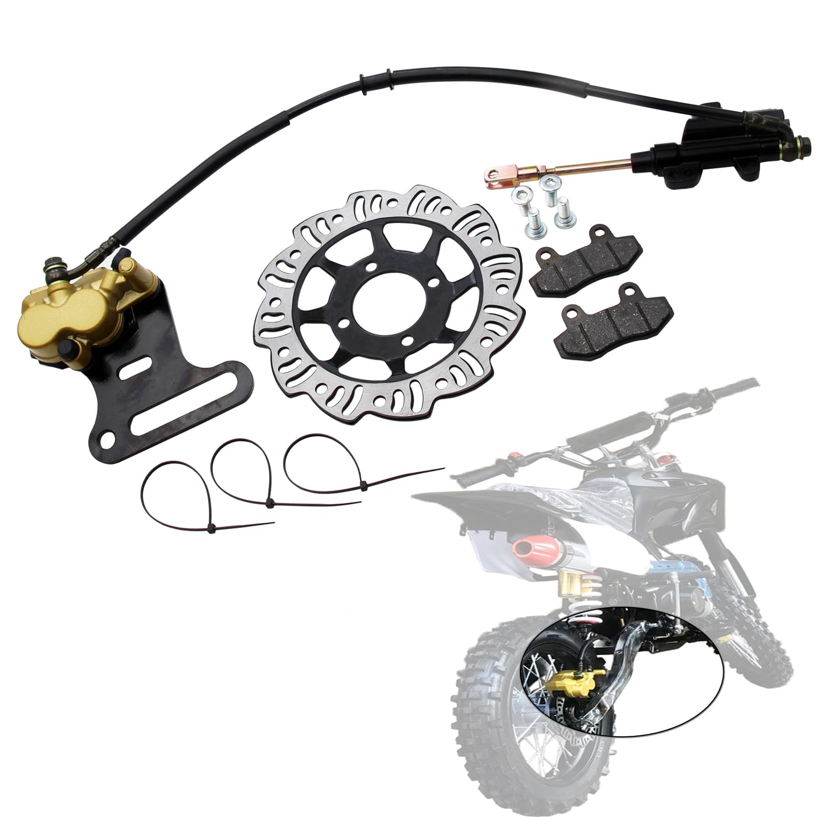 FVRITO 12mm Rear Hydraulic Disc Brake Master Cylinder & Caliper Assembly – Fits 70cc-150cc Pit Bikes (SSR, Apollo, Taotao, Coolster & More)