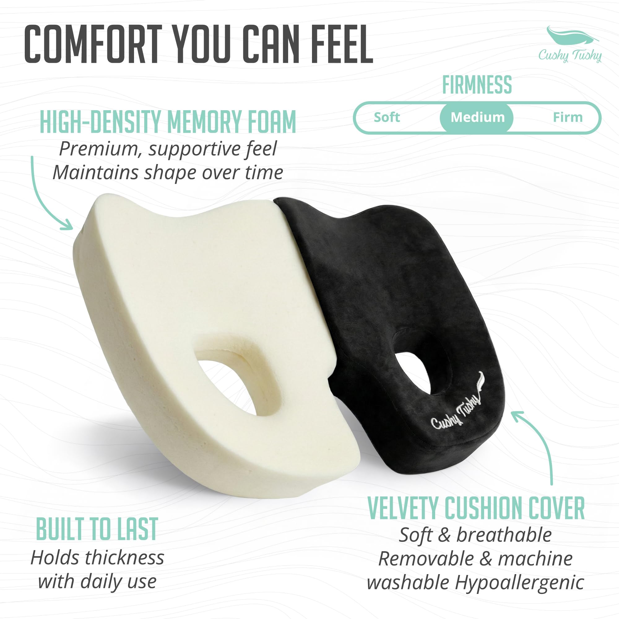 Cushy Tushy Cuscino pieghevole di alta qualità Piriformis – Cuscino per sollievo dal dolore piriforme e dal dolore sciatico – per uso domestico e ufficio, perfetto per viaggi o guida