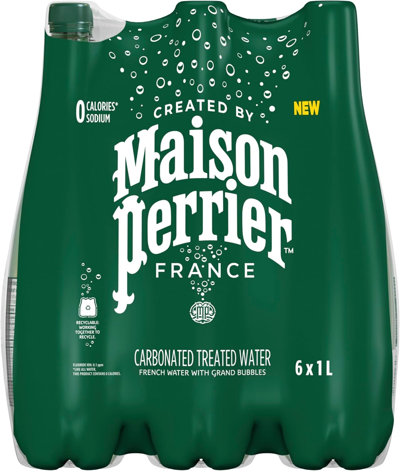 Maison Perrier Unflavoured Bottles, a bold expression of French sparkling refinement. 0 sugar & 0 sweeteners, 6 Bottles, 1 l
