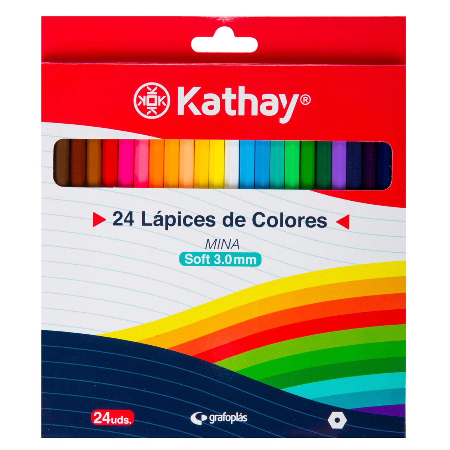 Kathay 86233699. Caja de 24 Lápices de Madera de Colores, Mina Soft 3.0mm, Perfectos para Colorear