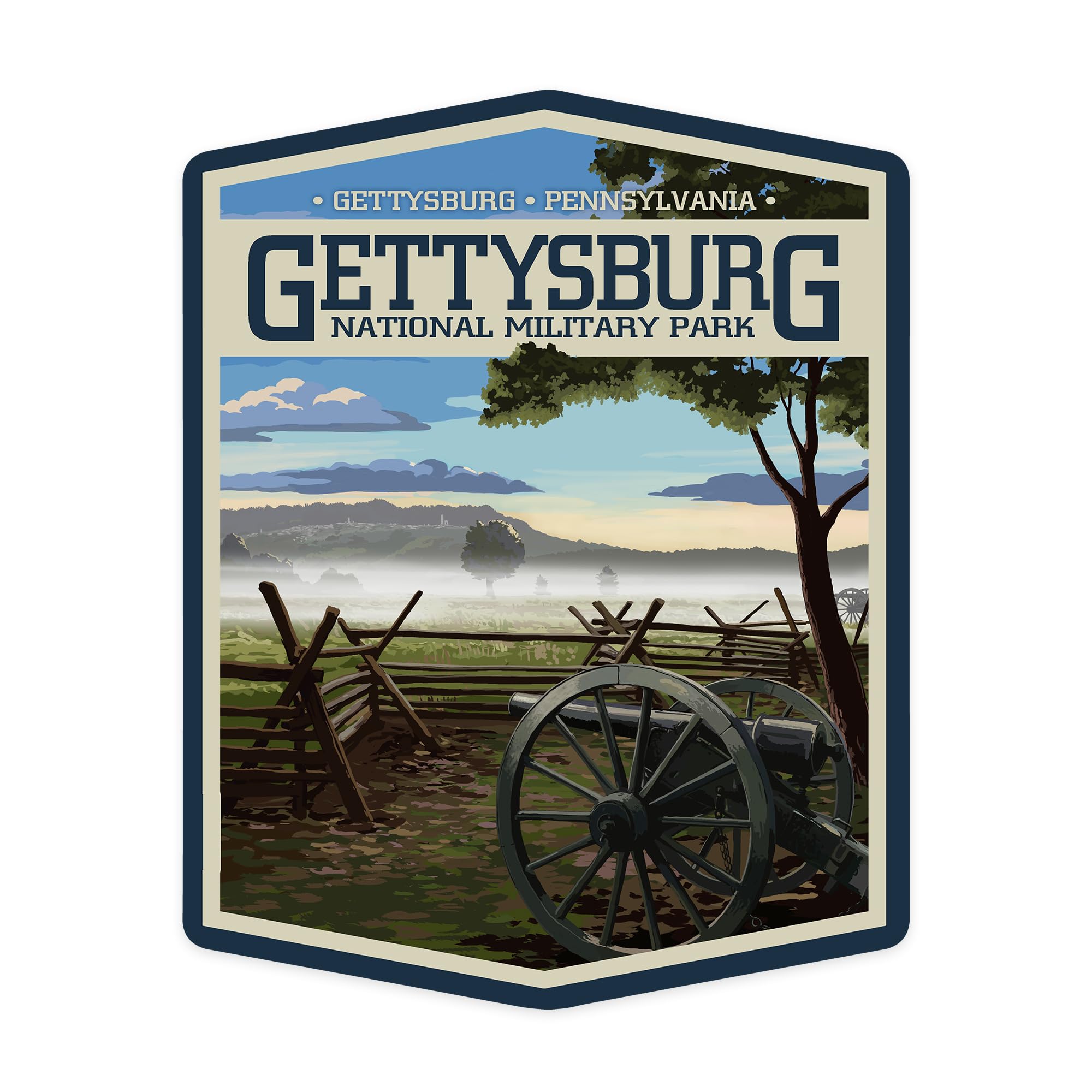 Die Cut Sticker Gettysburg National Military Park, Pennsylvania, Misty Battlefield, Vinyl Sticker, (Waterproof Decal for Cars, Water Bottles, Laptops,