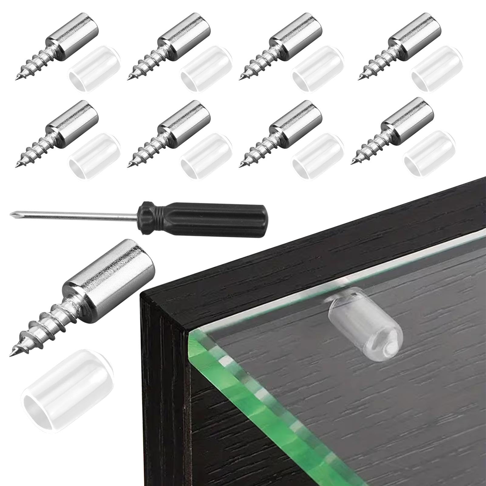50 Sets Shelf Support Pegs with Non-Slip Sleeves, 7.5mm Shelf Support Self-Tapping Screws with Screwdriver, Metal Cabinet Shelf-Pins, Heavy Duty Metal Pegs for Cabinet Wardrobe Furniture Self-Tapping