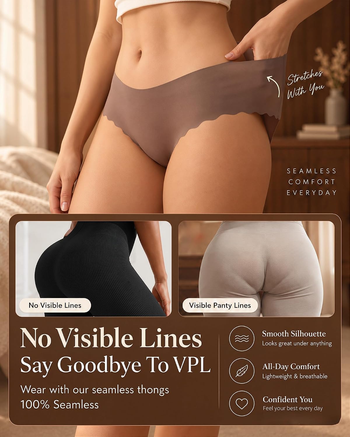 Seamless High Waisted Sexy No Show Thongs Panties Underwear Women 6 Pack
