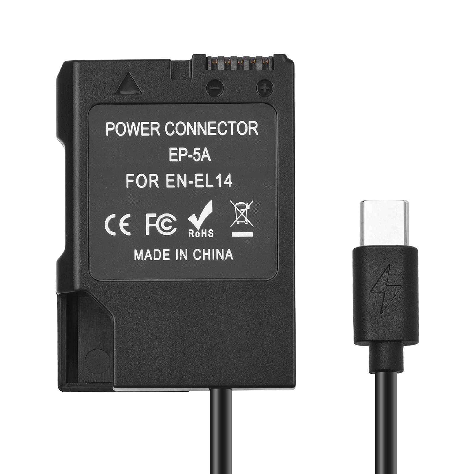 Andoer EN-EL14 Dummy Battery USB-C Coupler adapter Dummy Battery Coupler ze sprężyną USB typu C kabel zasilający zamiennik do Nikon D3100 D3200 D3300 D3400 D3500 D5100 D5200 D5300 D5500 DF P7100 P7100