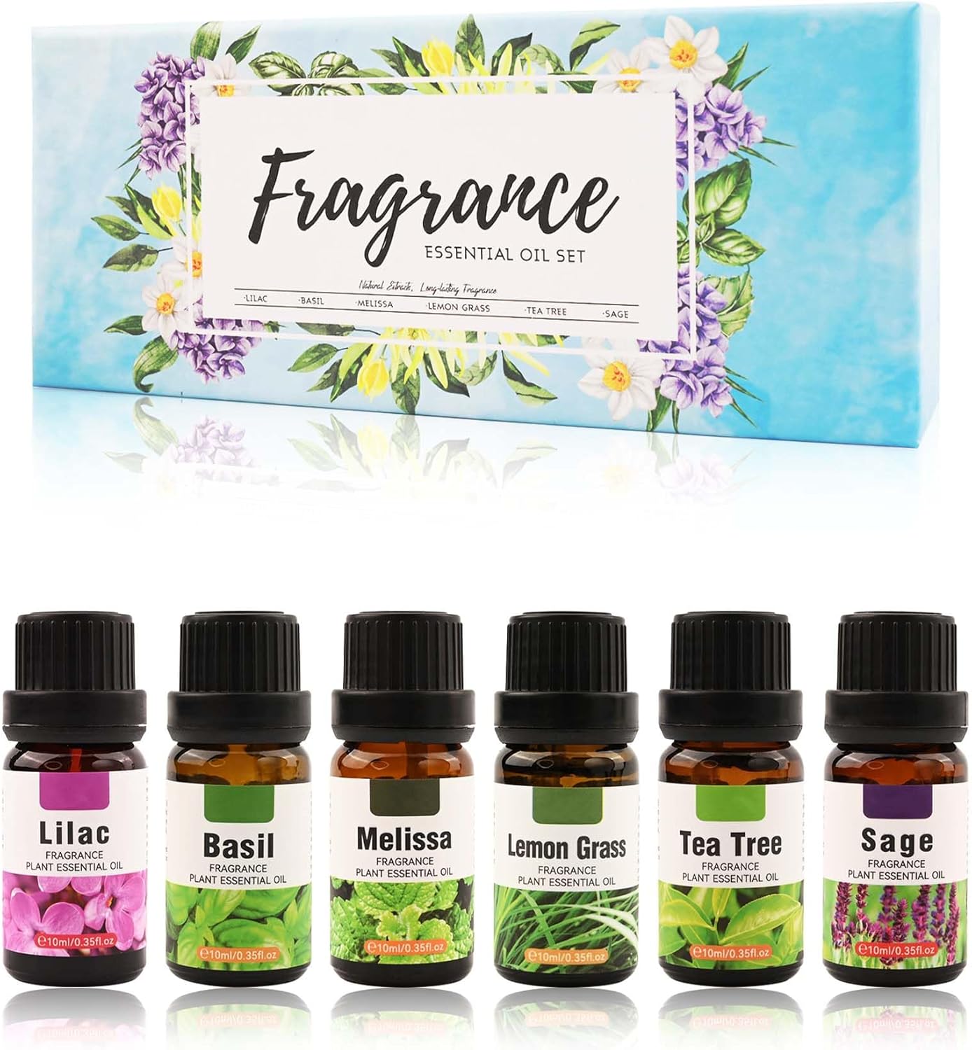Fragrance Essential Oil Set-6x10ml Aromatherapy, Hair, Skin Care Essential Oil Nourishing Moisturizing Body, for All Skin Types,Mother’s Day Gift Set for Women Girl-Set C(Lilac, Basil, Melissa,Lemon Grass,Tea Tree,Sage)