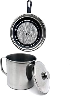 Stainless Steel Grease Container, with Removable Strainer and Snug Lid (1 Liters)