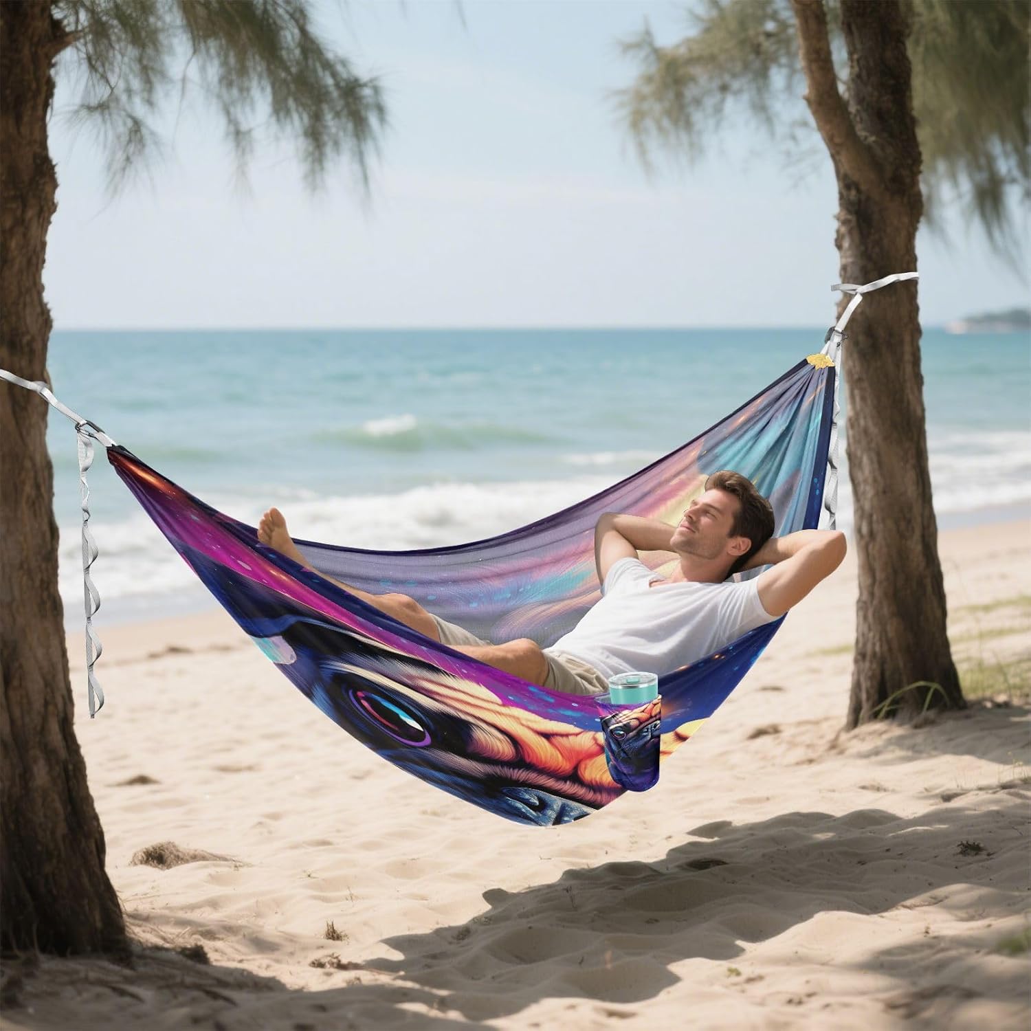 ALAZA Cute Pug Dog Galaxy Camping Hammocks Single or 2 Person 500 lbs Portable Parachute Travel Hammock w/Tree Straps for Hiking Backpacking Indoor Outdoor