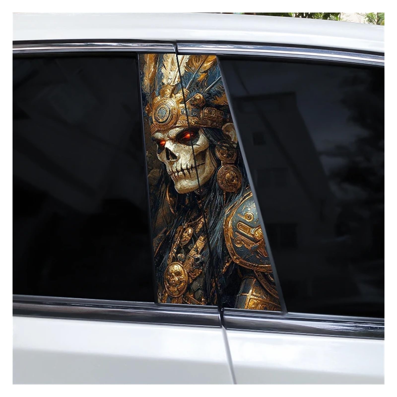 Car Side Decals 2pcs Smoke Skull Doorpost Vinyl B-Pillar Stickers Scratch-Resistant Self-Adhesive Center Column Decal(Style F)