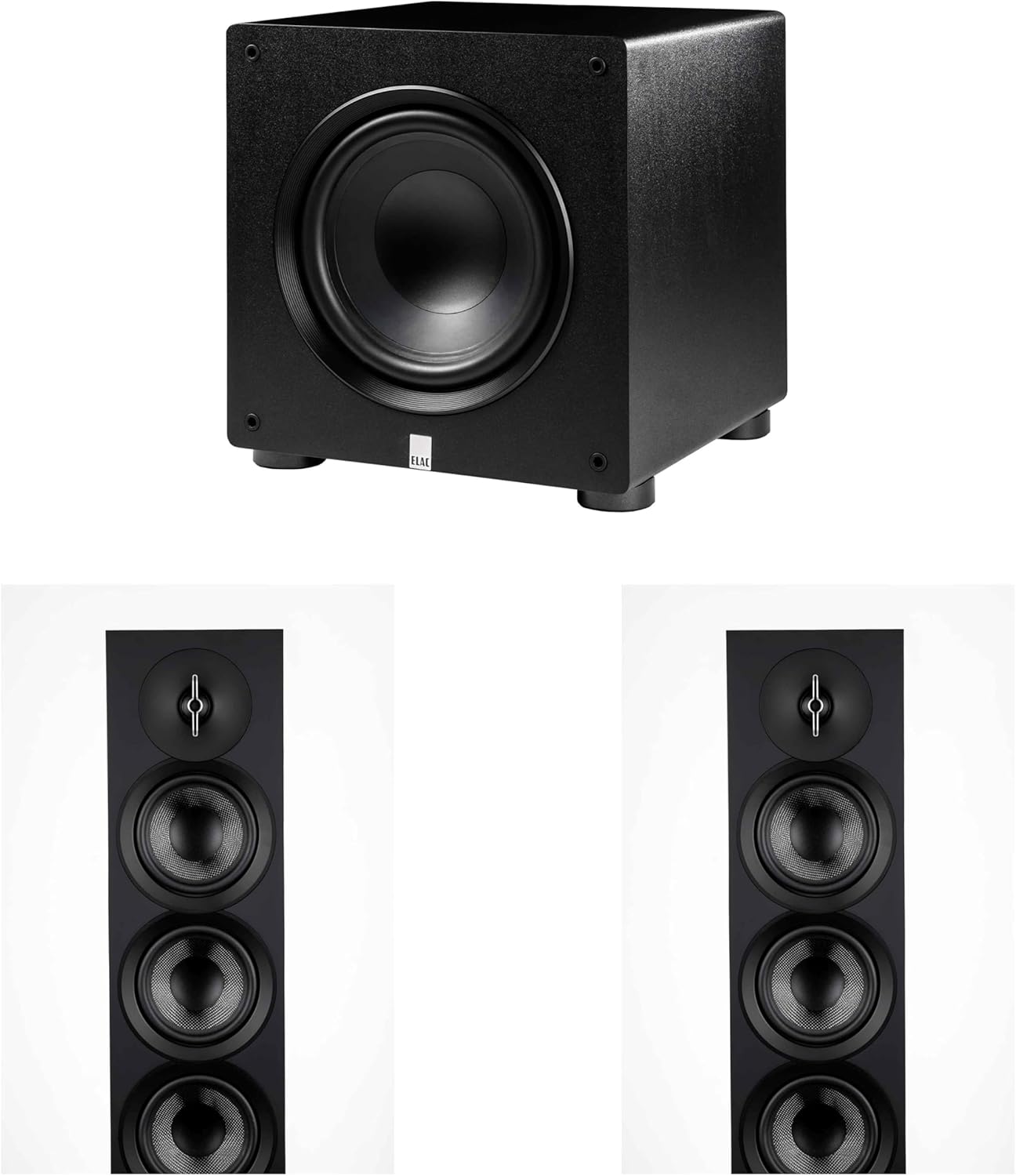 ELAC DF53-BK - Debut 3.0 5.25" Floor Speaker - Black PS350-BK - Varro Premium 12" 350 Watt Powered Subwoofer with Auto-EQ