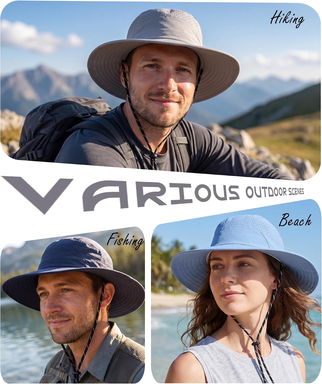 Connectyle UPF 50+ Wide Brim Sun Hat for Men Women UV Protection Bucket Hats Outdoor Breathable Safari Hat for Fishing Hiking