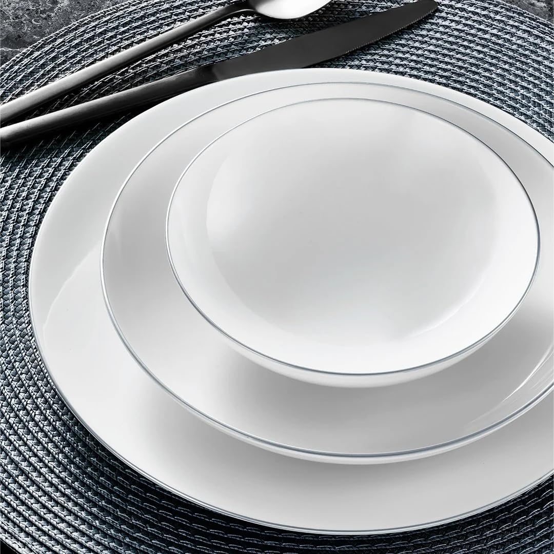 Vajilla Güral Porselen Atina Dinner Plata - 18 Piezas para 6 Personas – Vajilla Completa de Porcelana Blanca