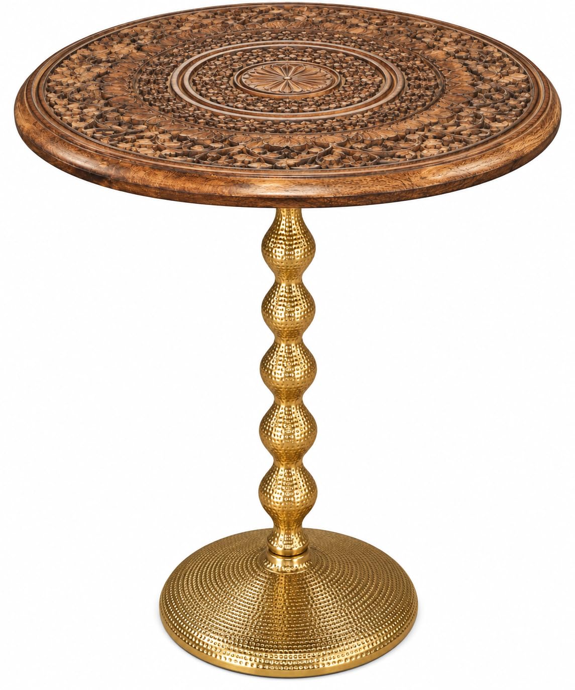 Alpha Living Home Rustic Round End Table 18x23, Walnut Top with Gold Base