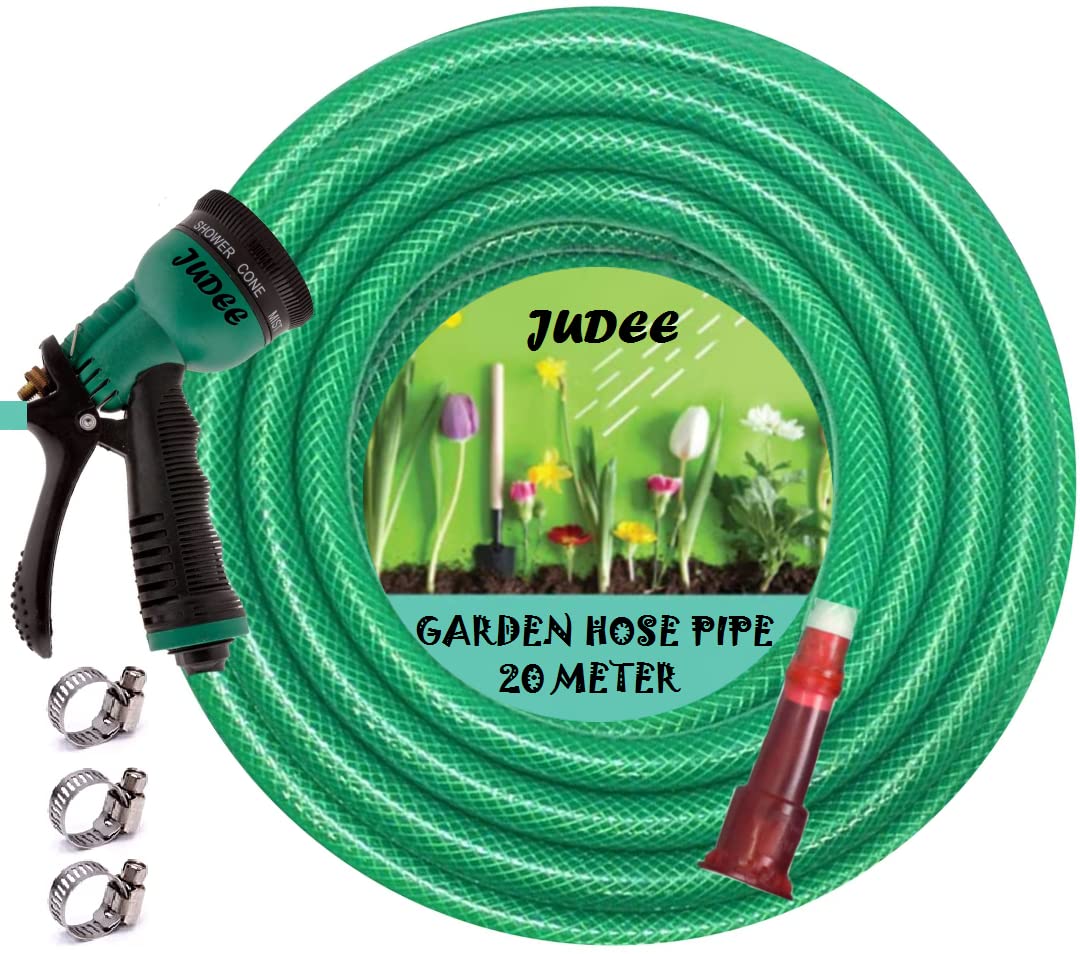 JUDEE Heavy Duty Braided Garden Hose Pipe With 7 Pattern Spray Gun, Flexible Water Pipe with Double Latex Core for Home, Garden, Car Washing & Pet Bathing (1/2 inch) (Multicolor) (20 Meter) (B0BTMNXM5X) Amazon Price History, Amazon Price Tracker