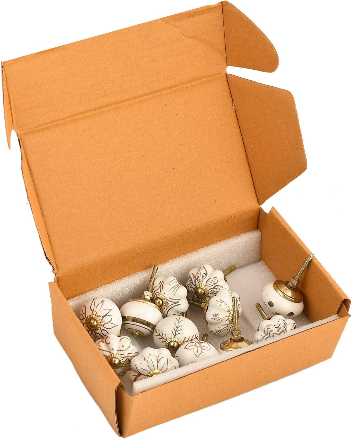 Set of 12 PC Gold Ceramic Knobs Vintage Door knobs - Handle Knobs - Cabinet knobs - Drawer knobs - Cabinet pulls - Door knobs (White and Gold, Pack of 12)