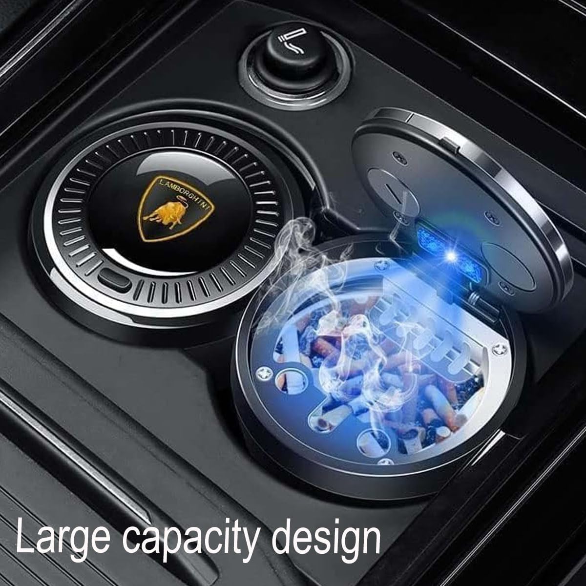 ランボルギーニ ウラカン ステラート 2024用車用灰皿、ミニタバコ車用ゴミ箱ポータブル防臭無煙灰皿、取り外し可能でお手入れ簡単ポー