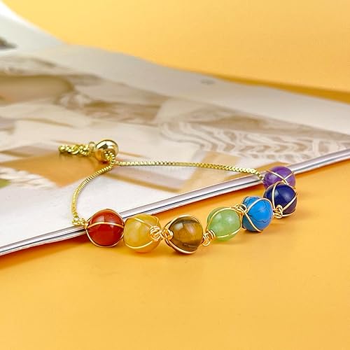 Miniatura 2 de 7 Chakra Necklace and Bracelet Set Healing stones bracelet Orgone Healing Pendant 14K Gold Wire Wrapped Crystals Bracelet for Woman  Chakra Necklace