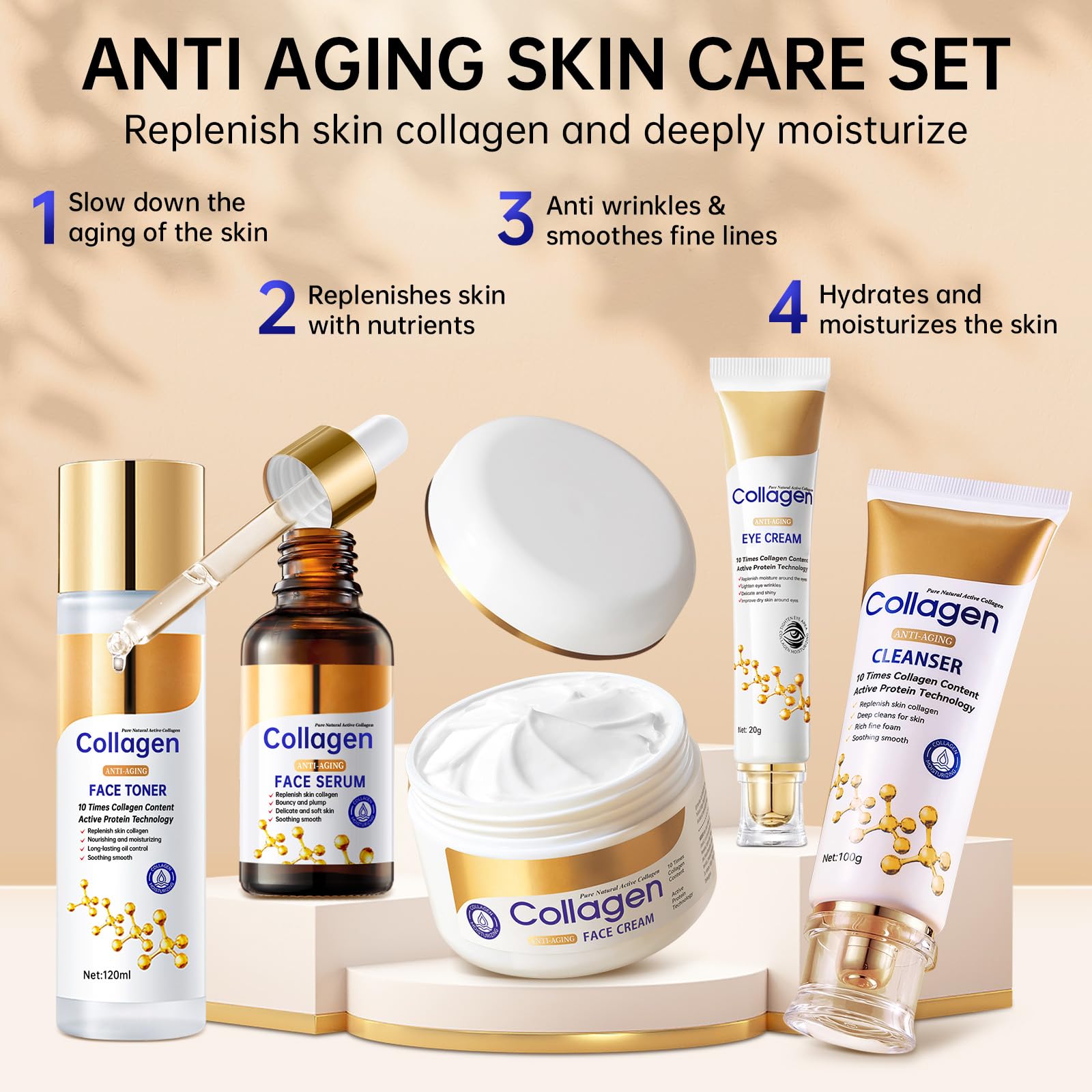 Collagen Skin Care Set, Anti Aging Skincare Set for Wrinkles & Fine Lines, Shrink Pores, Hydrate & Firm Skin - Image 3