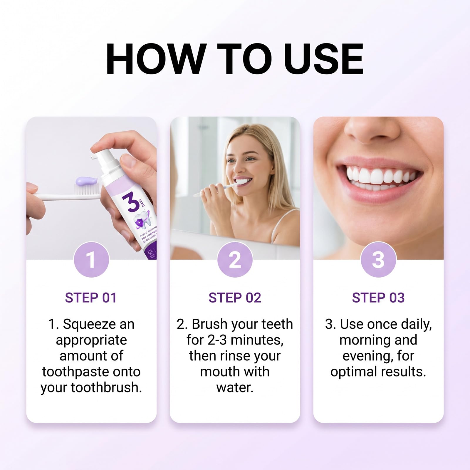 Purple Whitening - Dentifricio sbiancante, smalto rinforzante e alito fresco (4 pezzi) | Il dentifricio con colorazione viola dona un sorriso radioso, rimuove le macchie superficiali