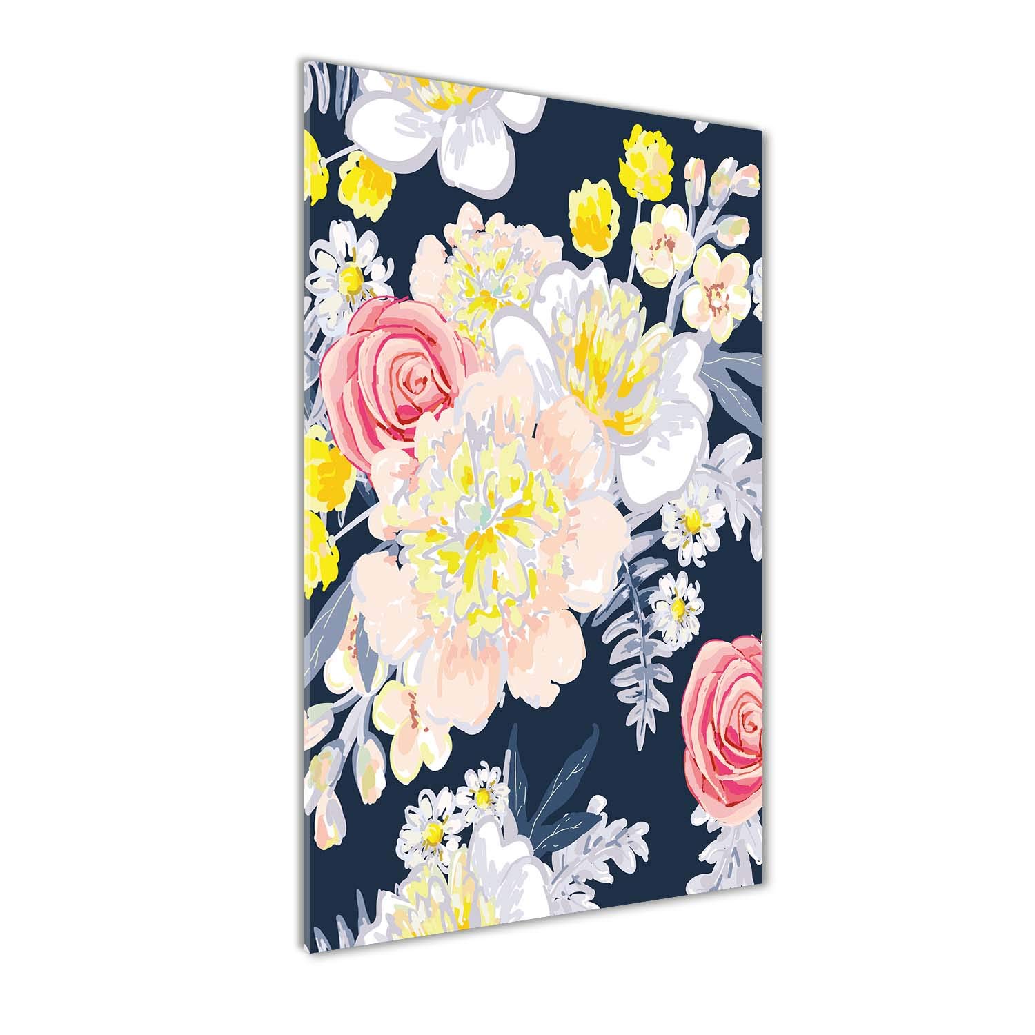 Tableau photo bouquet de fleurs 50x100 cm en verre pour déco cuisine salon