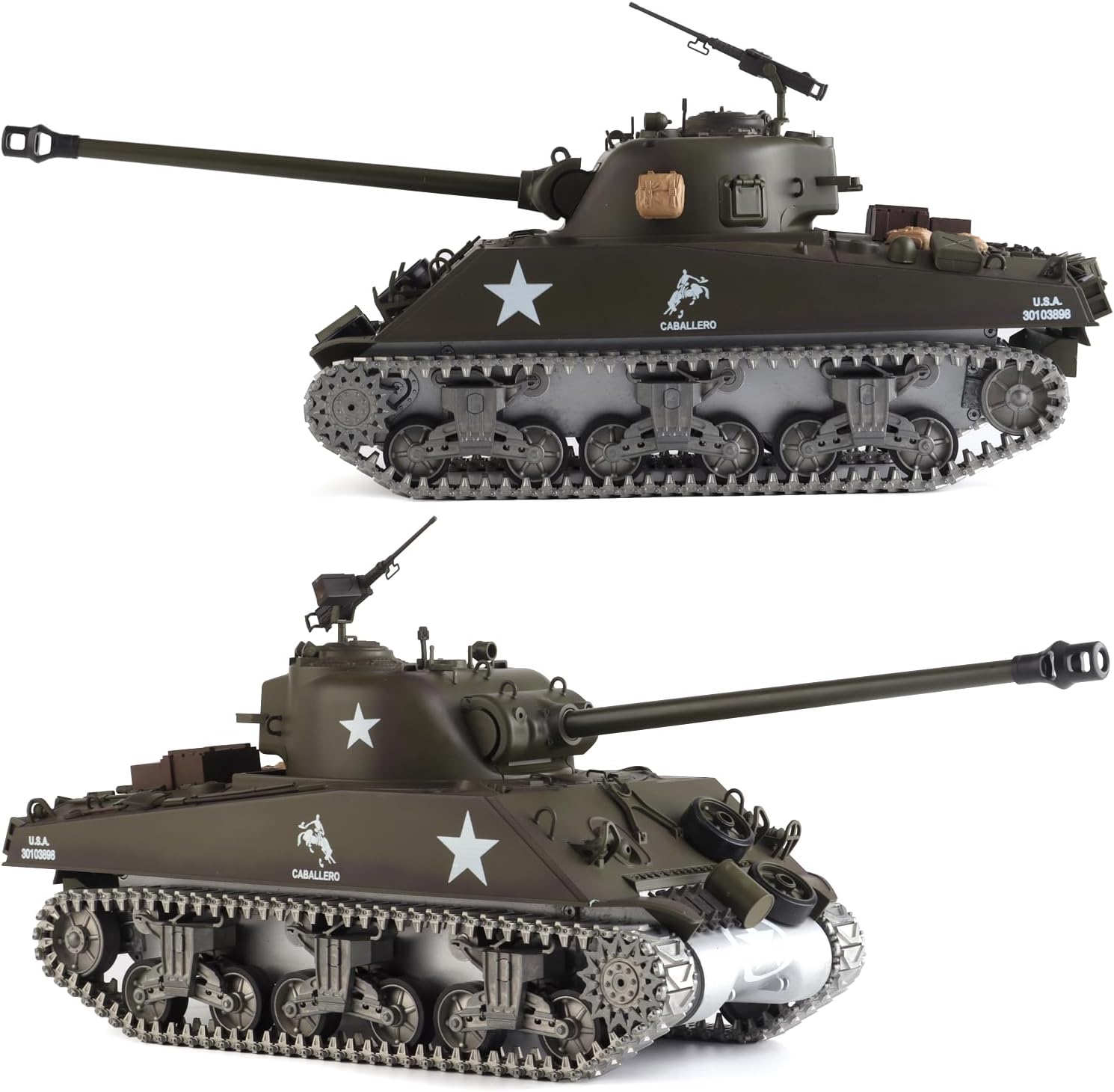 Heng Long Modified Ver. rc Tanks 1/16 U.S. M4A3 Sherman Tank Model 3898(Metal Chassis &7.0 &Long Gun)(360° Rotating Turret &7000mah)(Metal Track &Road &Sprocket &Idle Wheel) (3898-Long-White)