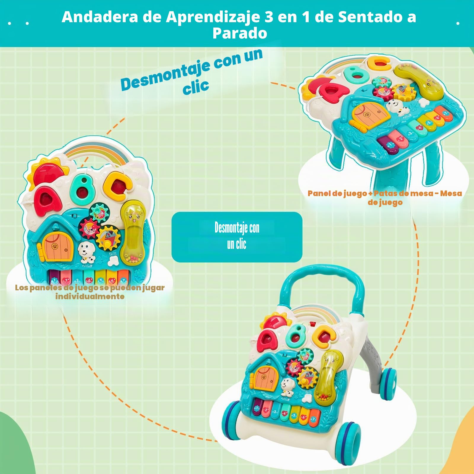 Andador Bebés 6-12 Meses| Correpasillos Bebe| Caminador Bebe 3 en 1 con Musical y Velocidad Regulable| Centro de Actividades| Mesa de Entretenimiento| Juguetes Regalo Para Bebés