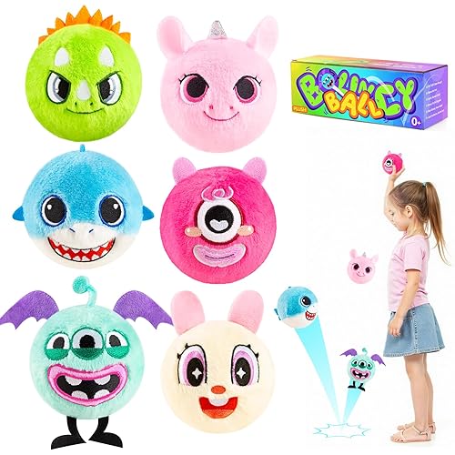 ZOOJOY 6 Pcs Plush Bouncy Balls for Kids, 3-Inch Soft Sensory Toys with Unicorn, Easter Bunny, Monster, Dinosaur & Shark, High Bounce Foam Easter Basket Stuffers Balls Gift for Boys & Girls 6 M+