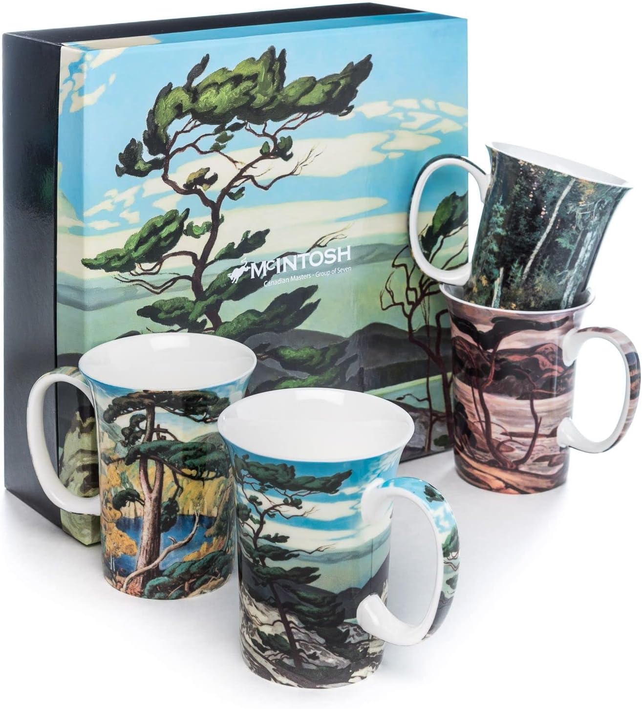 Qloq McIntosh Canadian Masters - Group of Seven Set of 4 11 oz Fine Bone China Mugs in Matching Gift Box C