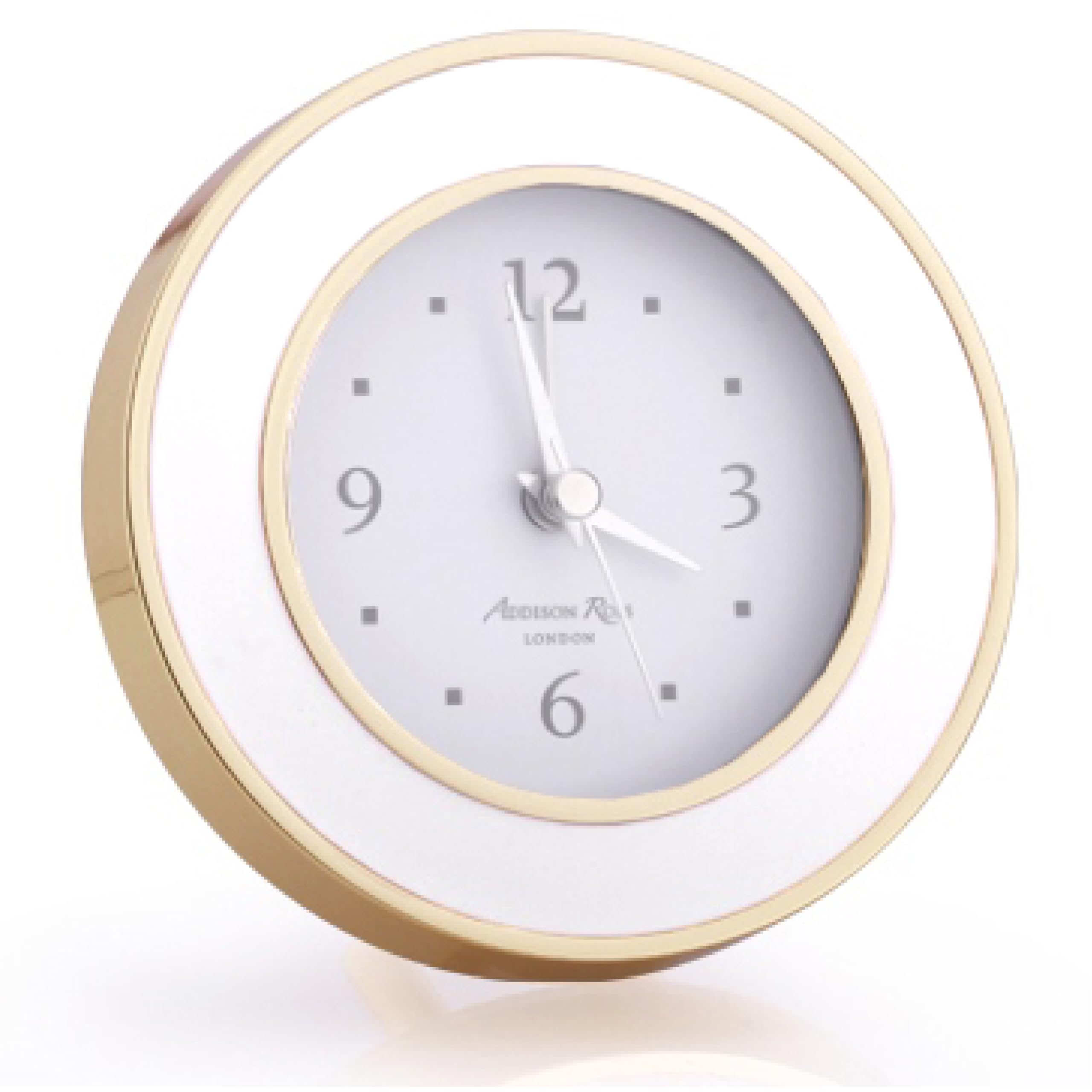 Addison Ross White Battery Alarm Clock – Silent Sweep – Compact & Stylish – Alarm Clock Bedside – Velvet-Backed Design/Home & Office Decor – Enamel & Gold