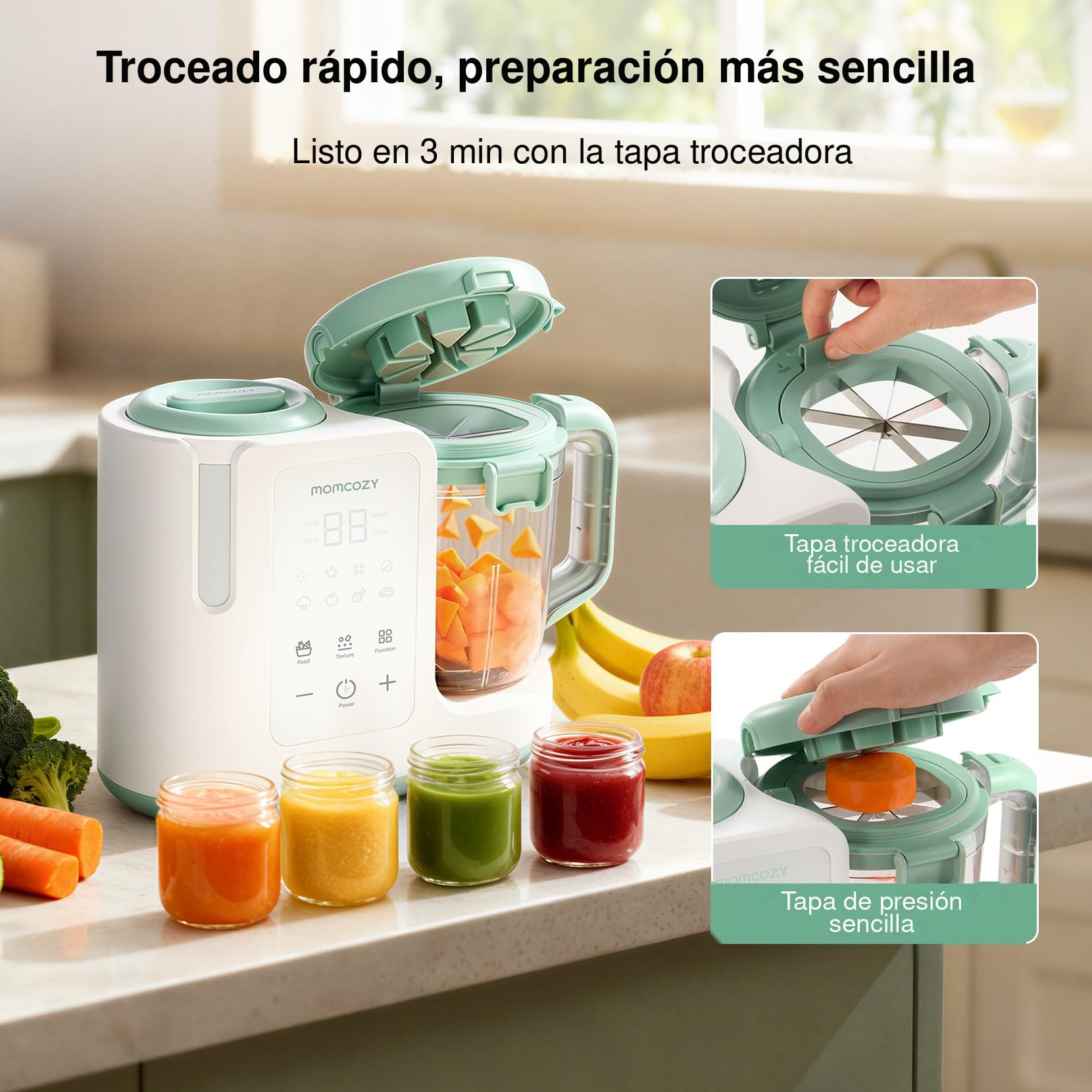 Momcozy Robot Cocina Bebé 4 en 1, Automático con 3 Texturas, 450 ml