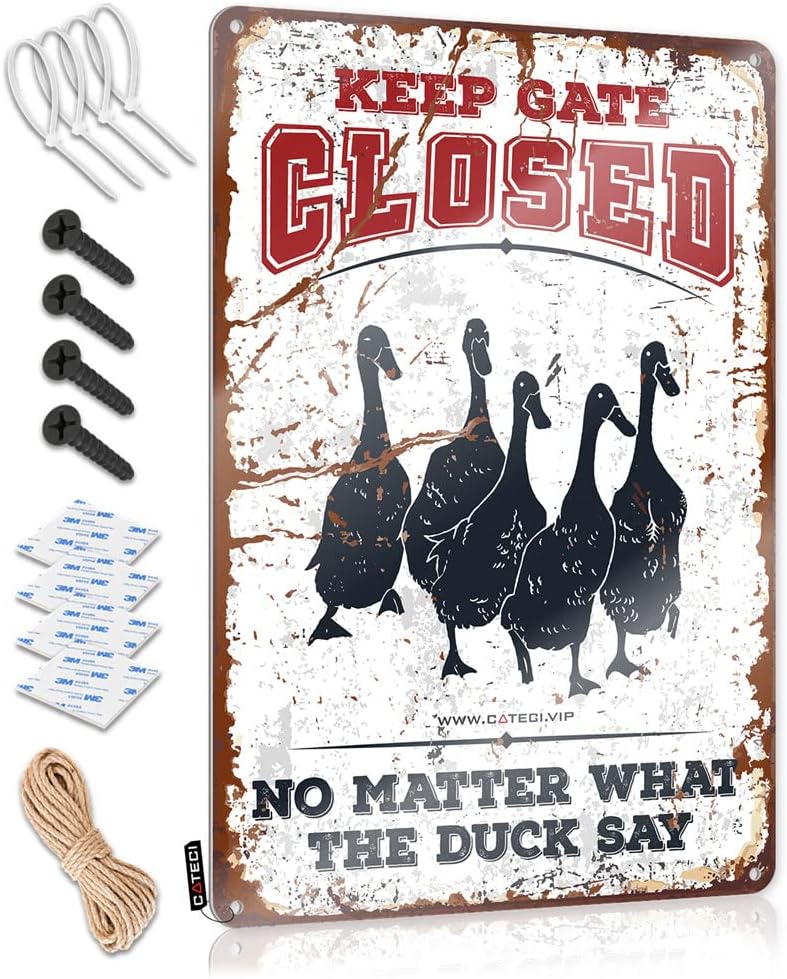 Tin Sign Fun Decor Retro & Outhouse Rules Toilet Folded Edge : Keep Gate Closed No Matter What The Duck Say Rock Memorabilia Wall Decor | Lakehouse Decor For The Home