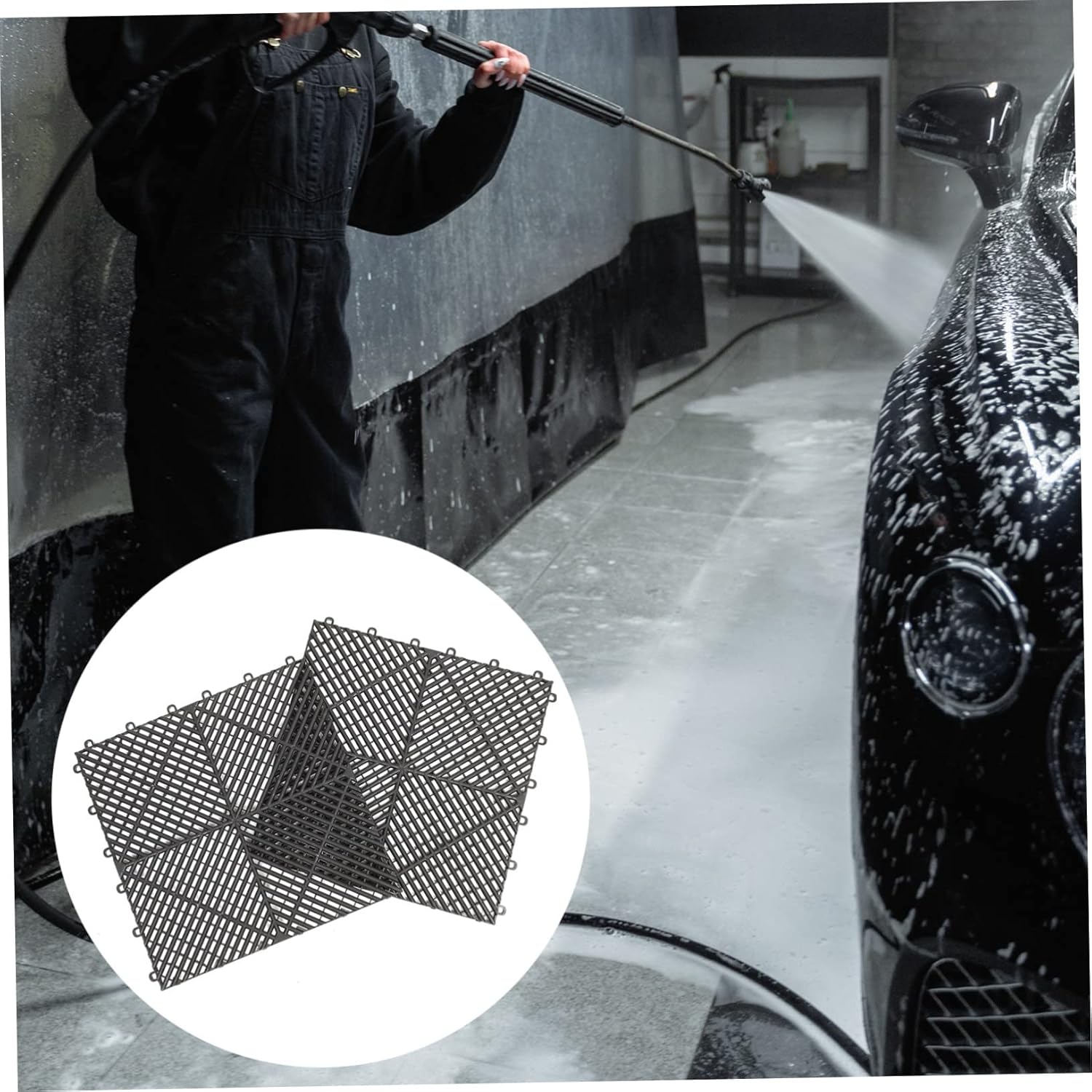 Cabilock 2Pcs Interlocking Non Slip Drainage Floor Mats for Car Wash Shower Stalls Easy to Clean Stall Mat with Strong Drainage Function for Wet Areas and Safe Use