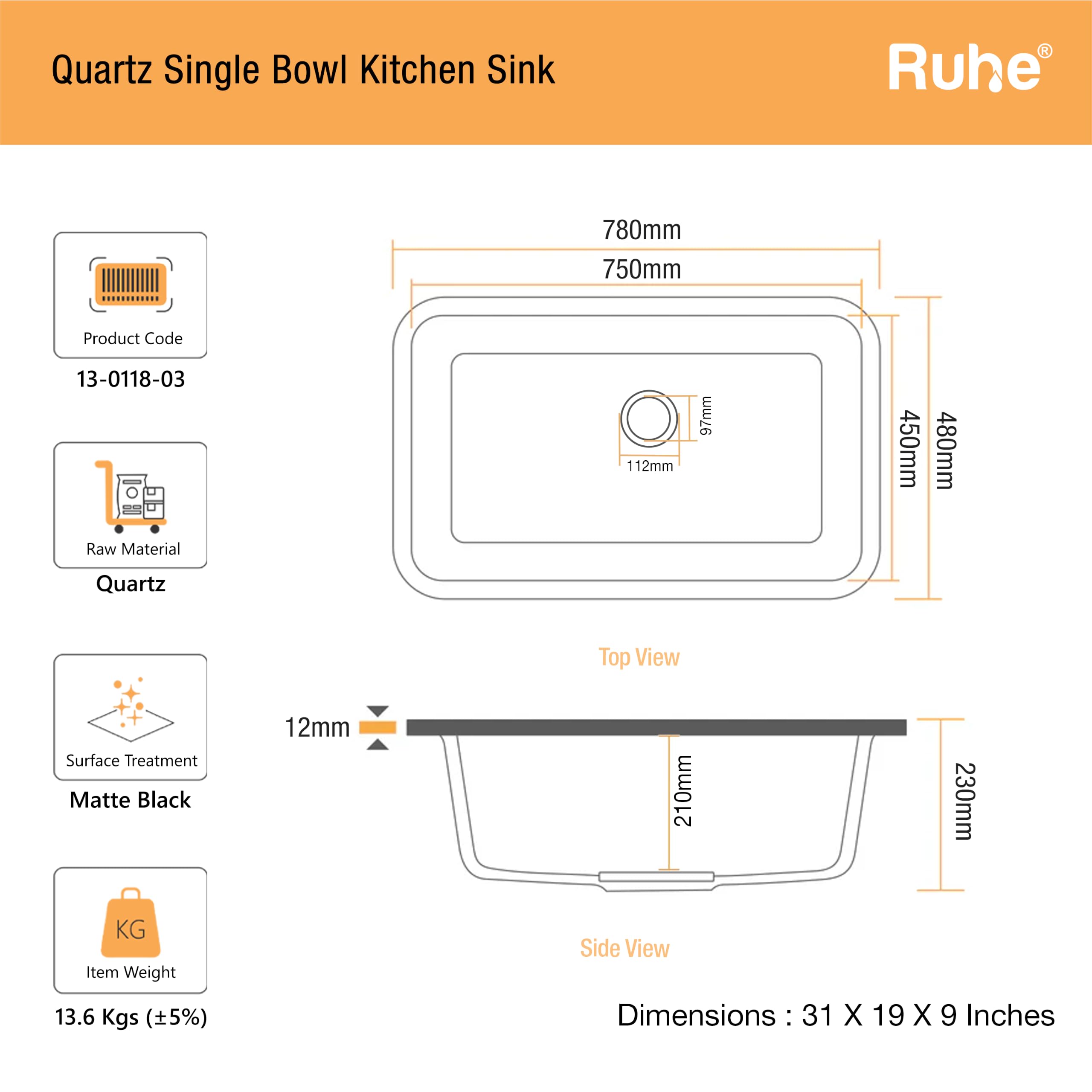Ruhe Matte Black Quartz Kitchen Sink - Noise Reducing -2 Ruhe Matte Black Quartz Kitchen Sink - Noise Reducing -2