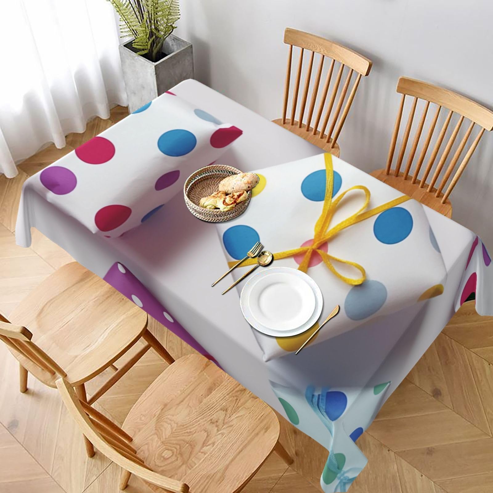 WPKJU Beautiful Polka Dot Printed Tablecloth 60x90 in Water Resistant Table Cover Washable Rectangle Table Cloth for Dining Tables