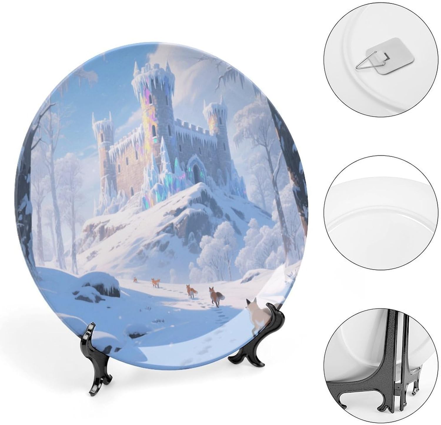 Bone China Decorative Plates Frost And Snow Castle Ceramic Decorative Plate Wall Decor with Display Stand Ceramic Ornaments for Wall Hanging Decoration