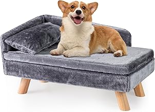 GYMAX Cat Sofa for Indoor Cats with Soft Cushion and Comfortable Seat Pad, Dog Sofa Bed with High Back and Wooden Legs, Heavy Duty Pet Bed (Grey)