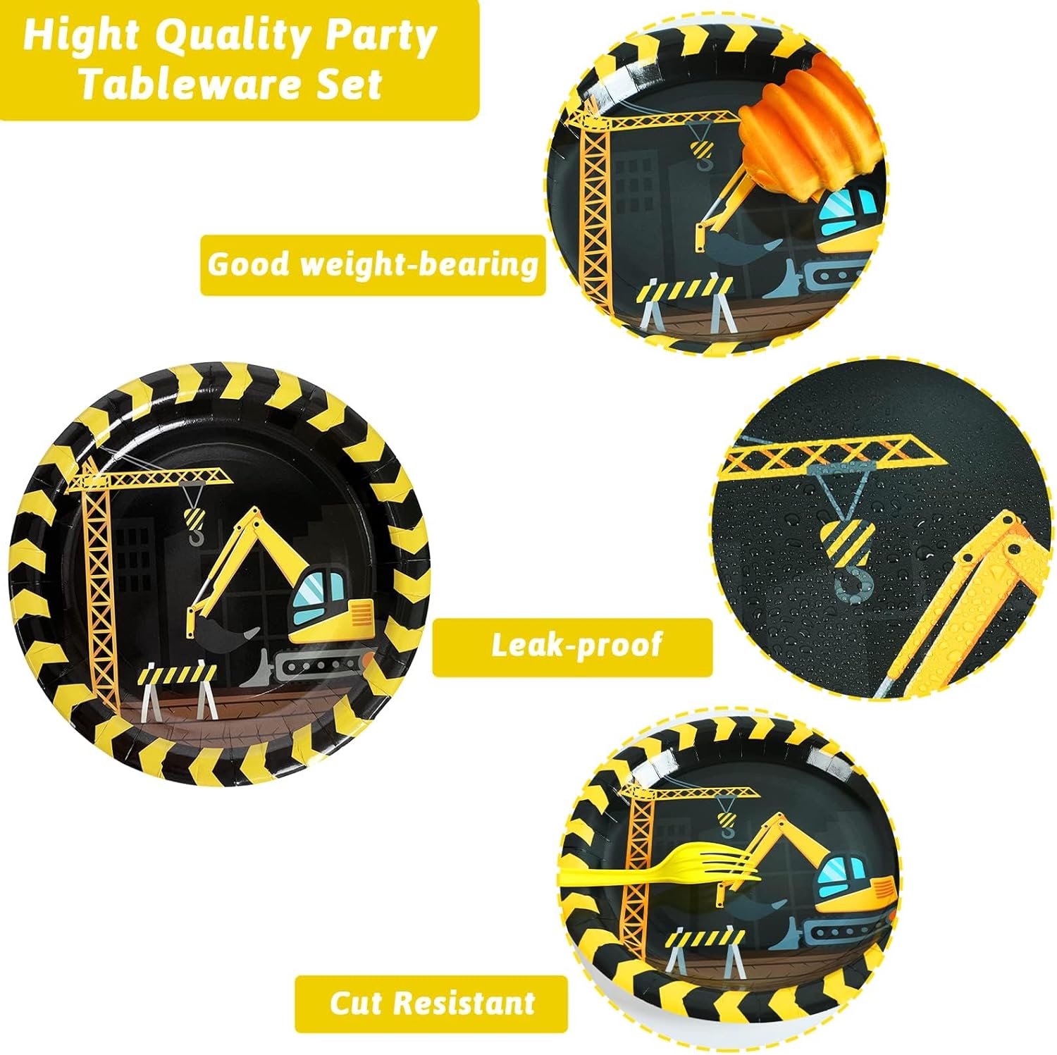Construction Party Plates and Napkins Serves 50, Construction Birthday Supplies 200 Pcs Tableware Set Dump Truck Party Table Decorations Supplies Paper Plates Napkins Forks