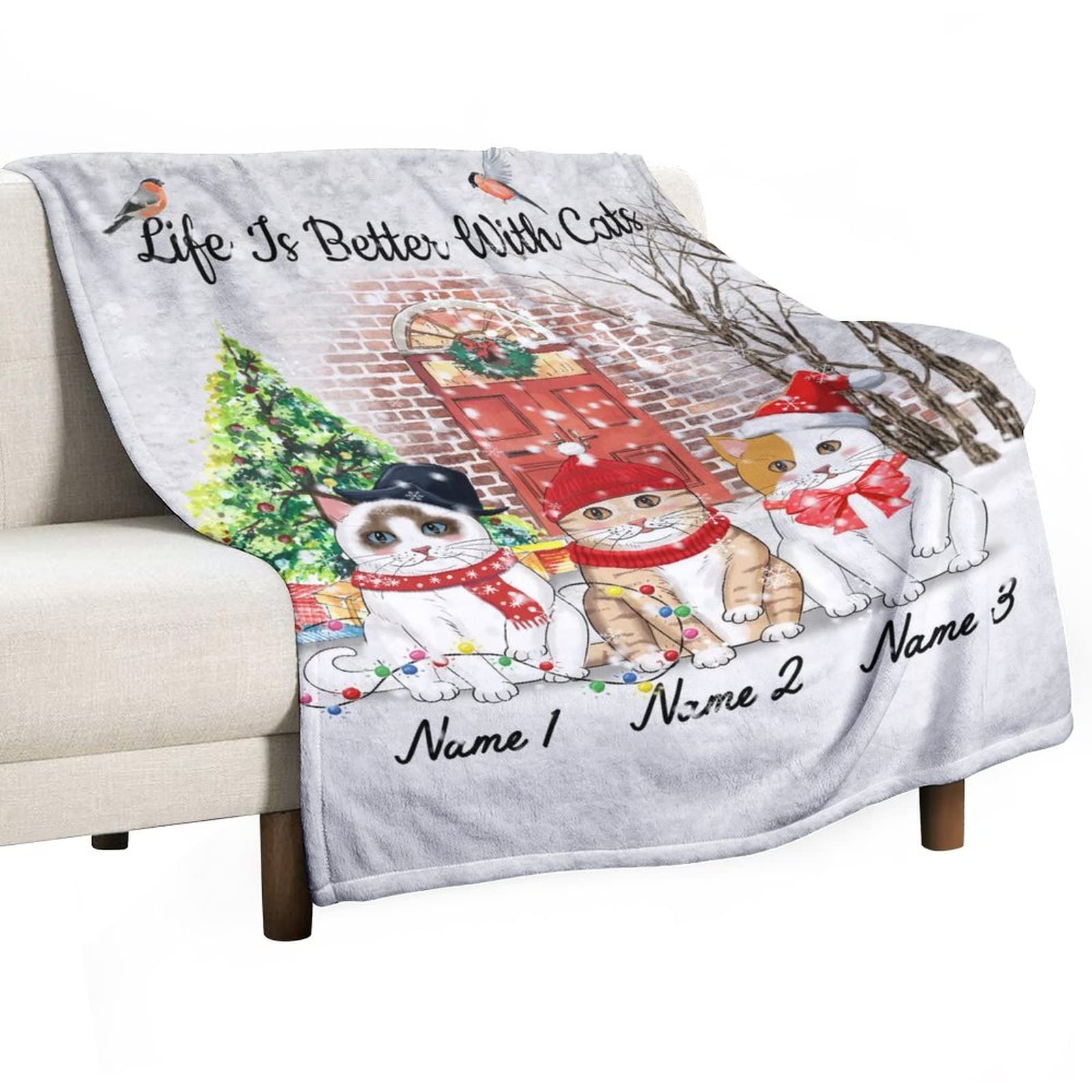 Couverture en peluche chat personnalisable en flanelle douce 130x150cm pour lit et canapé