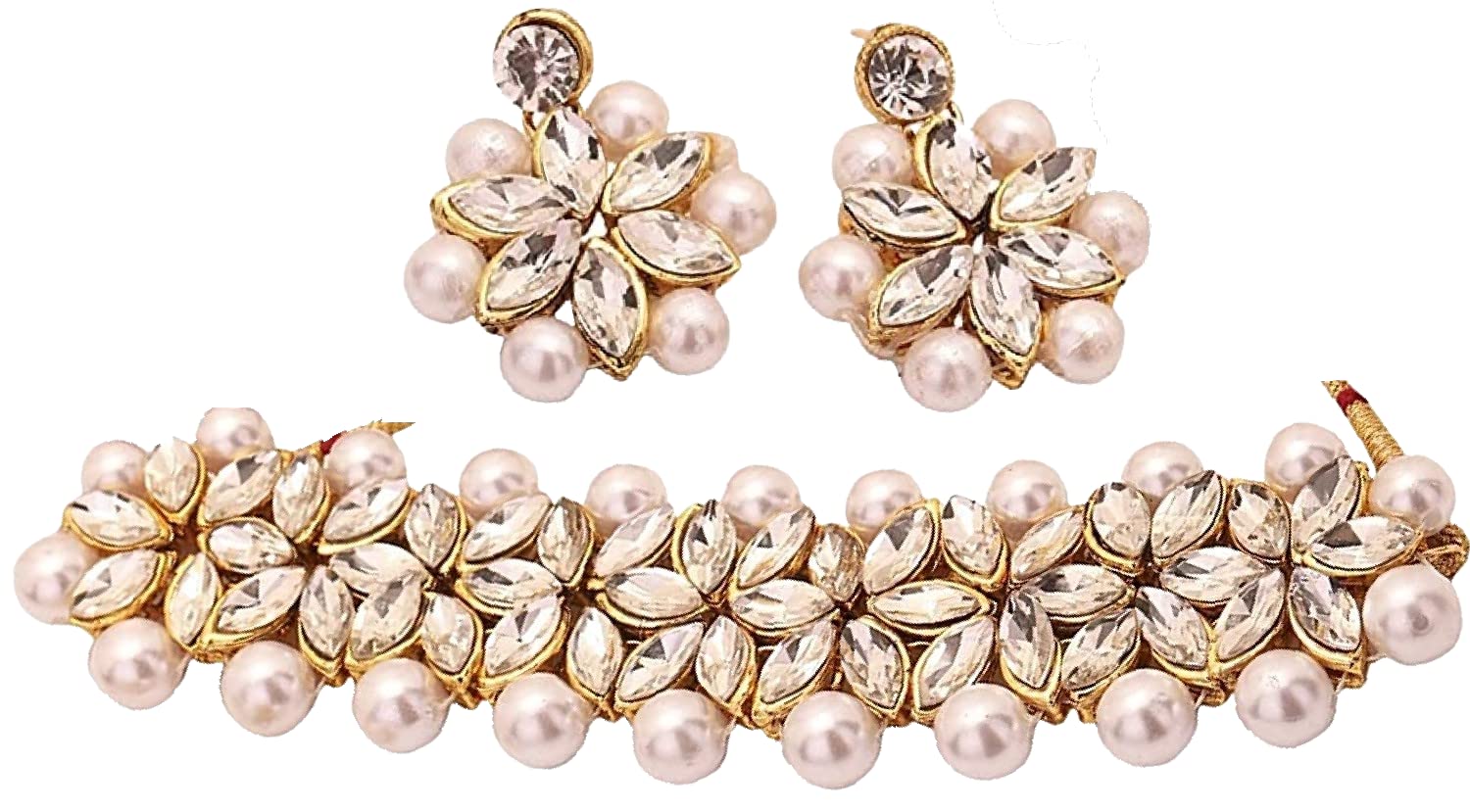 C&G INDIA Latest Choker Design Antique Kundan Traditional Necklace Jewellery Set for Women ( White ) (B09QQC471Q) Amazon Price History, Amazon Price Tracker