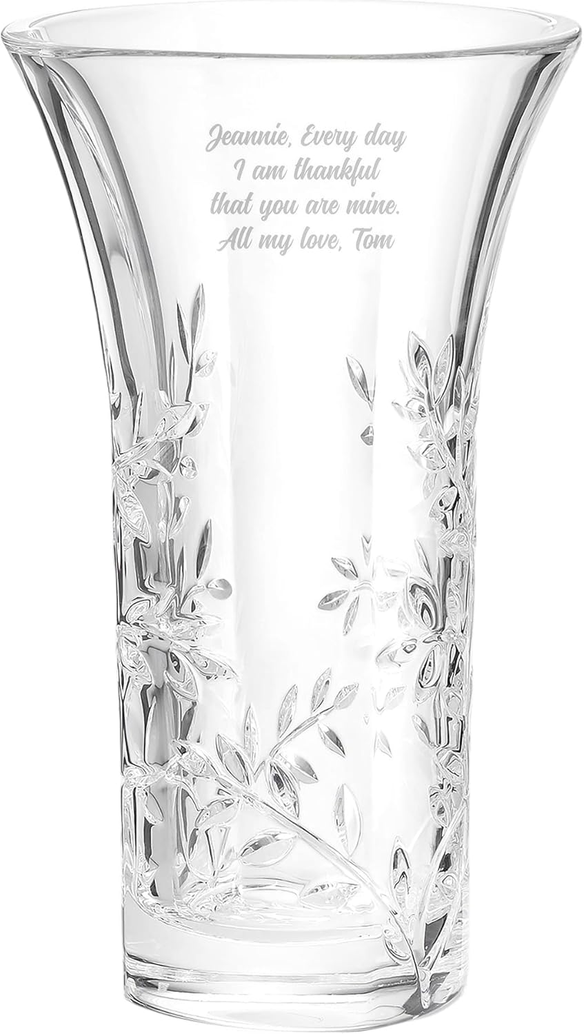 Personalized Vera Wang Wedgwood Love Knots Crystal Leaf Vase - Engraved Elegance for Weddings & Anniversaries
