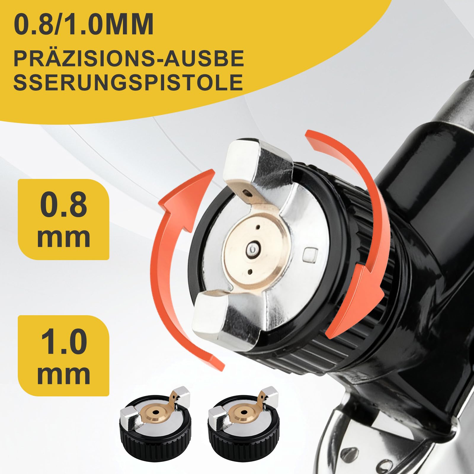 Mini pistolet pulvérisateur HVLP avec buses de 0,8/1,0 mm - Pistolet de peinture de voiture - Pistolet de peinture pour travaux de retouche - Pistolet de peinture pour peinture de voiture, apprêt