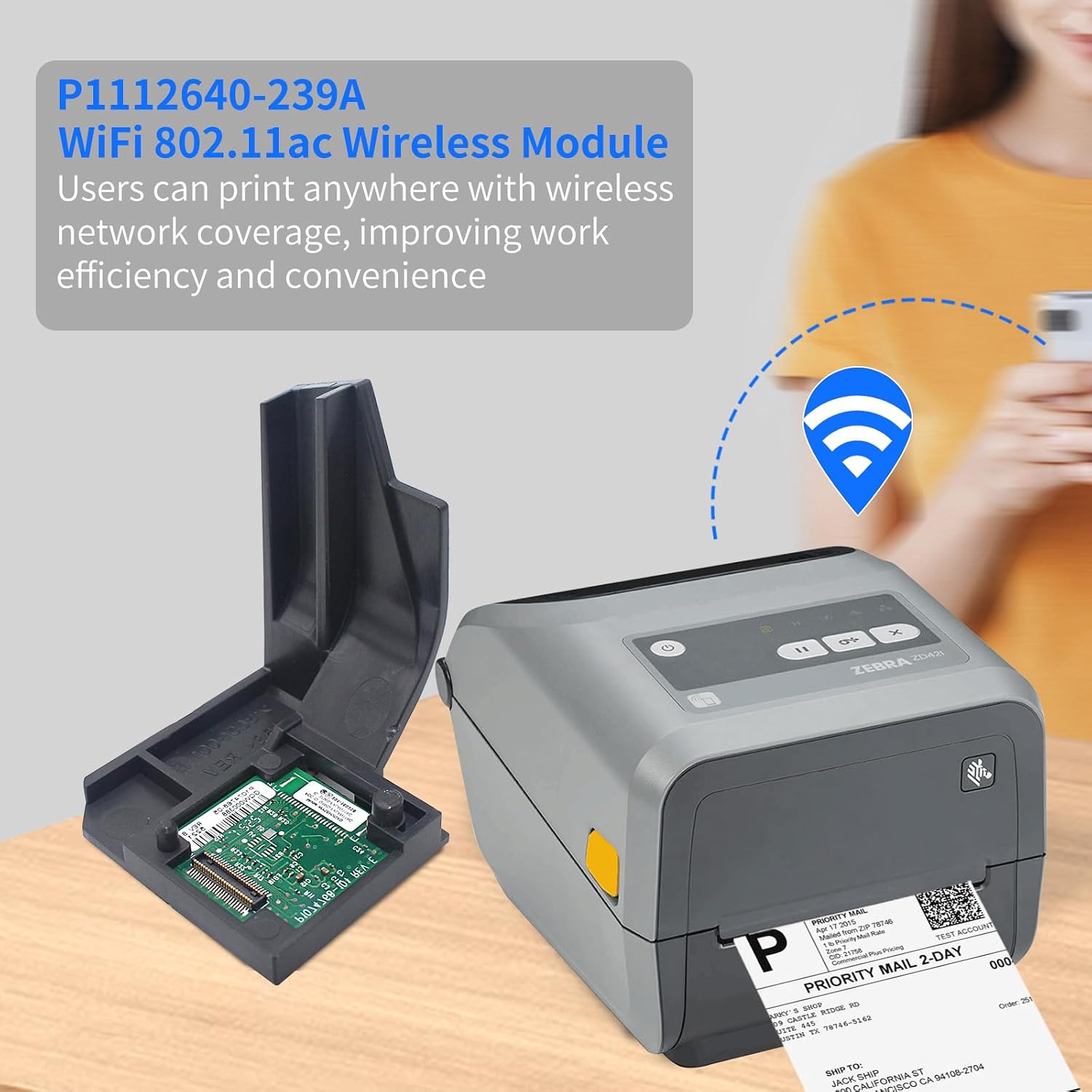 P1112640-239A WiFi 802.11ac Wireless Module for Zebra ZD421C Thermal Transfer Cartridge Desktop Printer 203dpi 300dpi