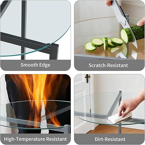 Miniatura 5 de Mesa auxiliar redonda de vidrio de 16 pulgadas, parte superior de vidrio transparente templado con marco de metal negro resistente, mesa auxiliar