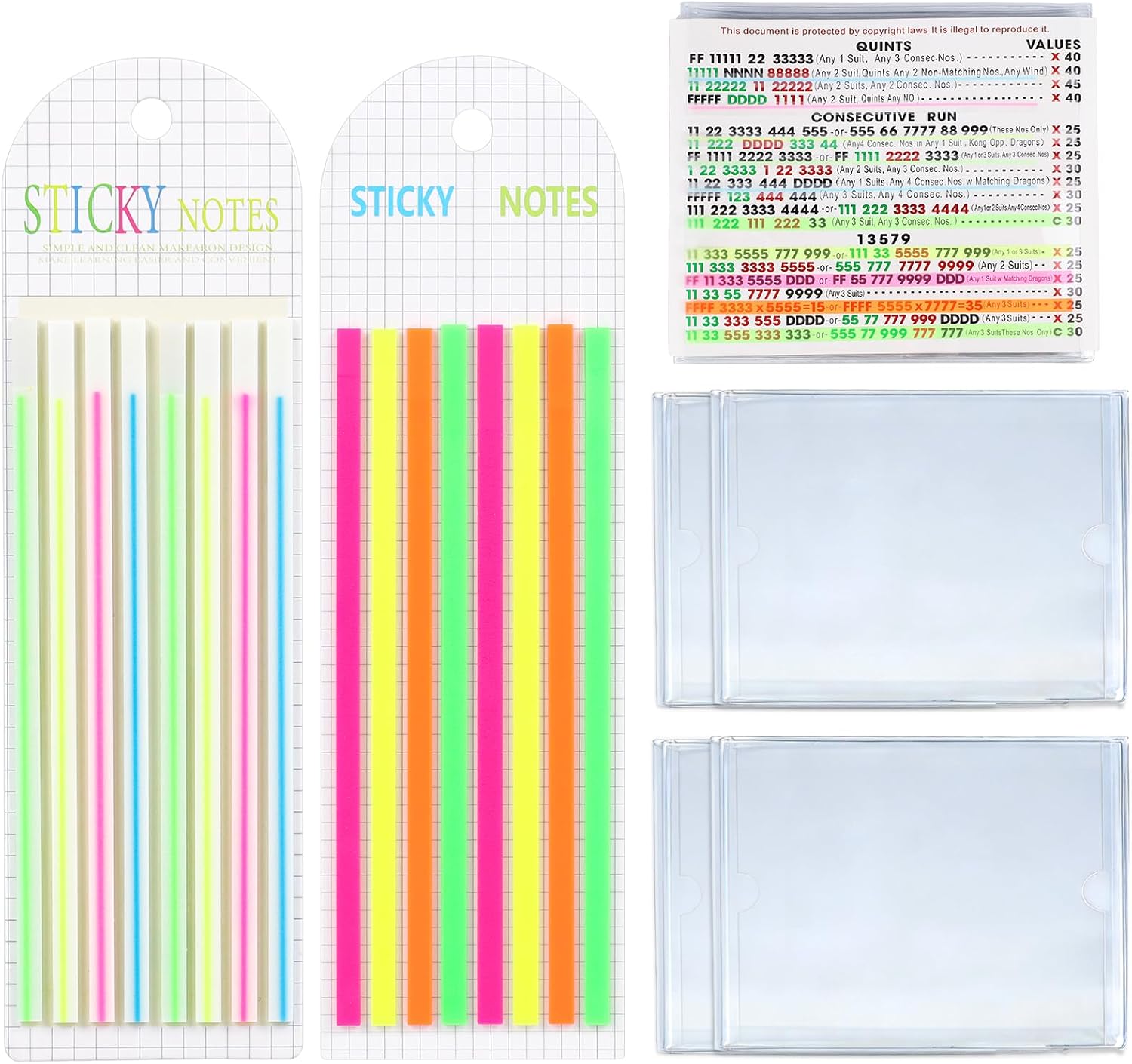 Mahjong Card Sleeve Position Set(Includes 4Pcs Mahjong Card Holder and 320Pcs Line Finder Notes),Protect Your Mahjong Cards 2026,Mahjong Accessories Quickly Identify Wining Combination During Gameplay