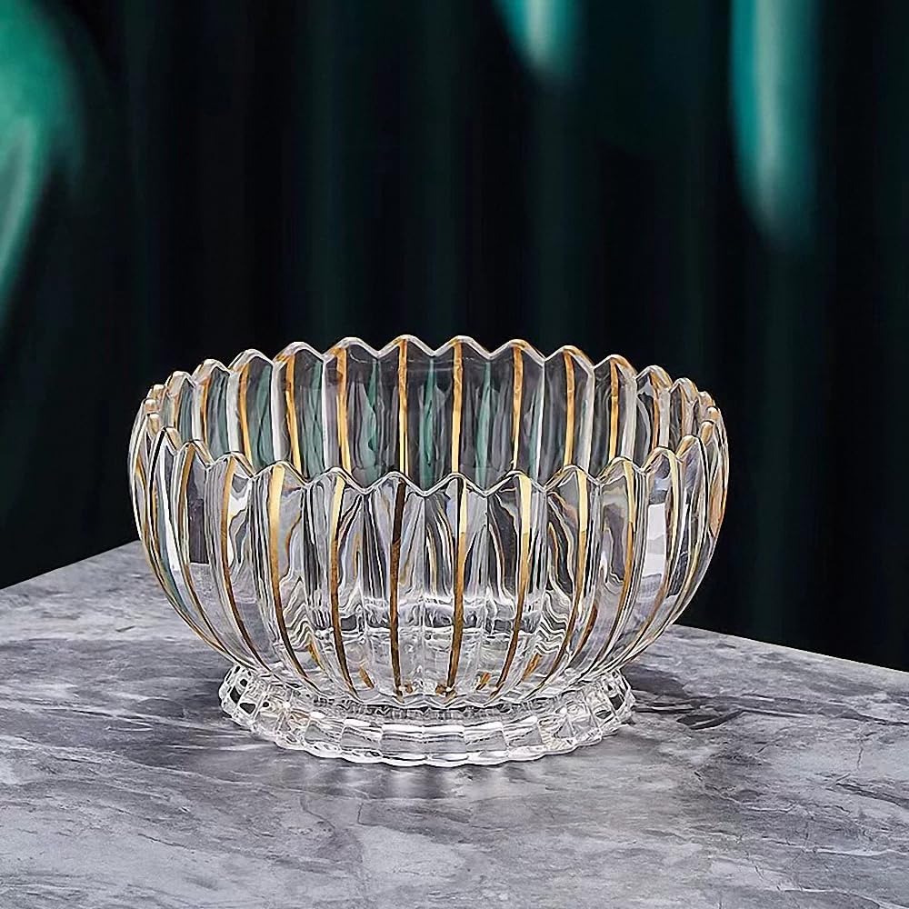 MAGCOLOR Hand painted Gold Round Crystal Glass Fruit Bowl-8.7inch Diameter, Footed Bowl,Elegant Decorative Fruit/Candy Bowl. - Image 7